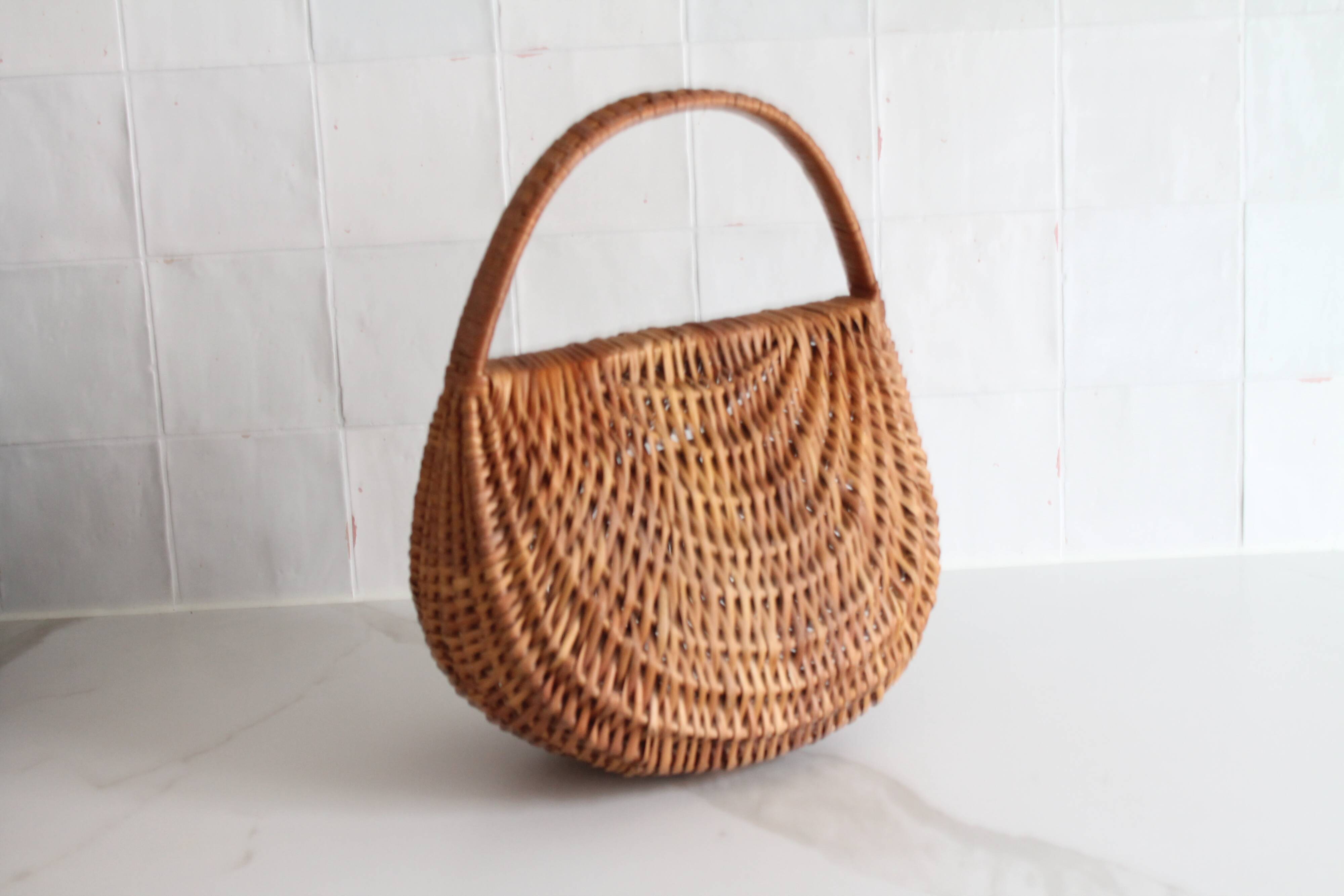 Unique antique French handmade rattan basket