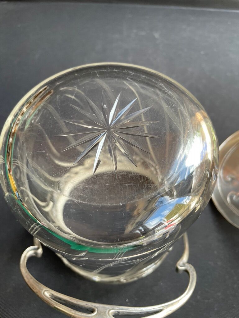 Cut crystal and silver metal cookie bucket – Art Nouveau