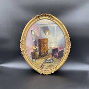 Ancient, Oil painting, interior scene, signed, wood frame, gilded, painting, French painter