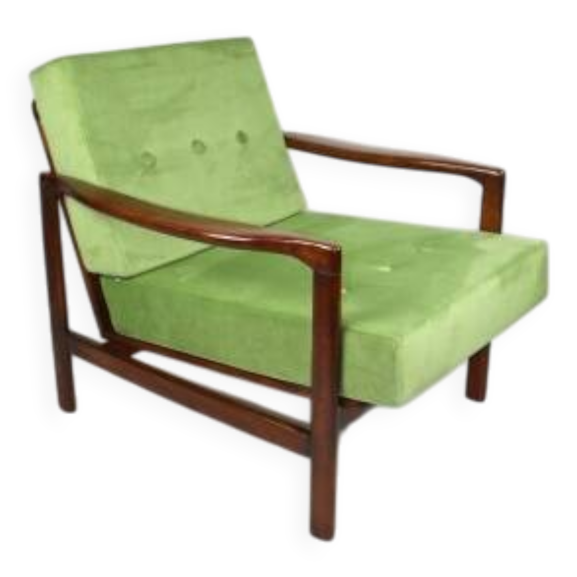 Brown vintage wooden armchair, pea green, design by Z. Bączyk - 2 pieces available
