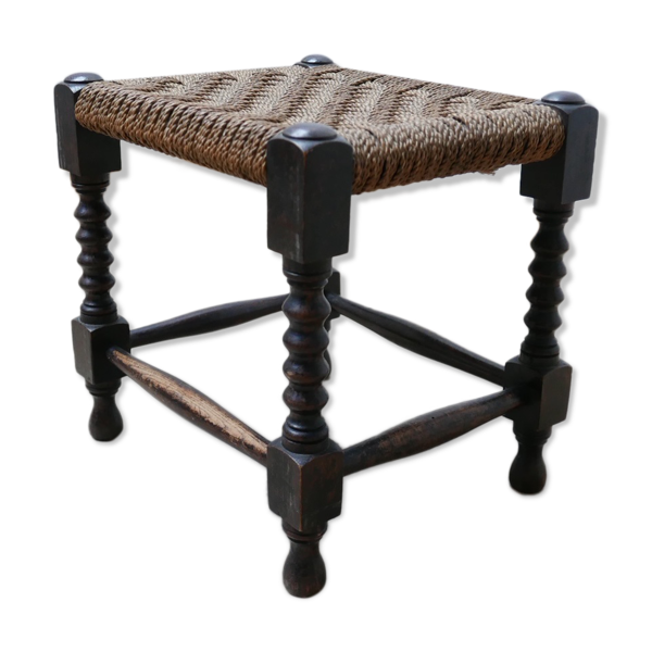 Tabouret en bois de cordon tissé du milieu du siècle ou table latérale