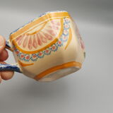 cups with octagonal saucers Henriot Quimper flower decoration leaves flowers