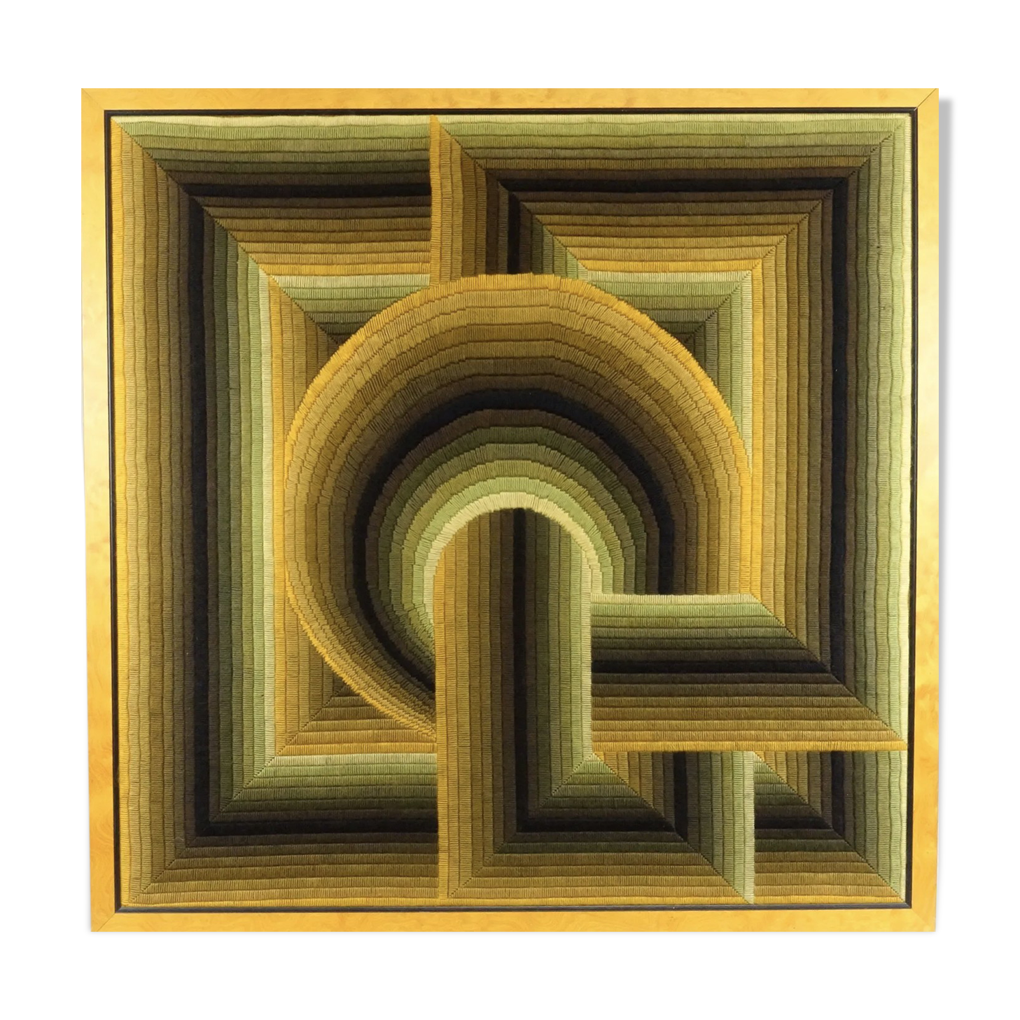 Kinetic tapestry with geometric pattern by Patrice Allard.