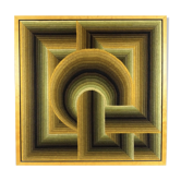 Kinetic tapestry with geometric pattern by Patrice Allard.