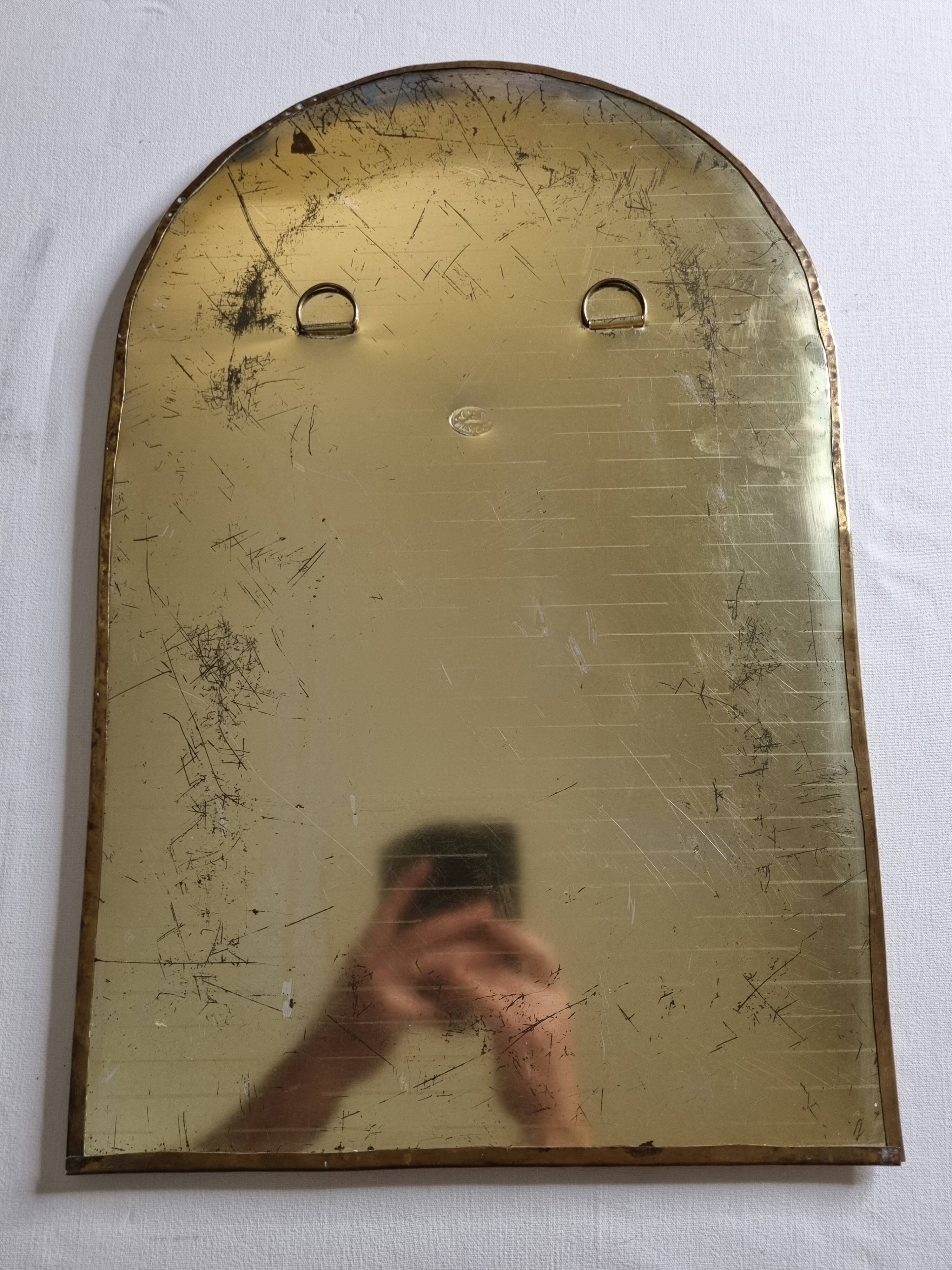 Original vintage Moroccan brass mirror, arch shape, 48 x 32 cm