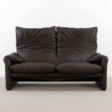 Brown leather 2-seater sofa Cassina Maralunga by Vico Magistretti