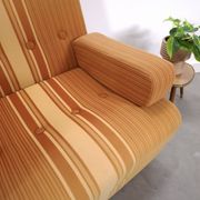 Jaren 70 uittrekbare lounge fauteuil bruin gestreept met Chromen buisframe