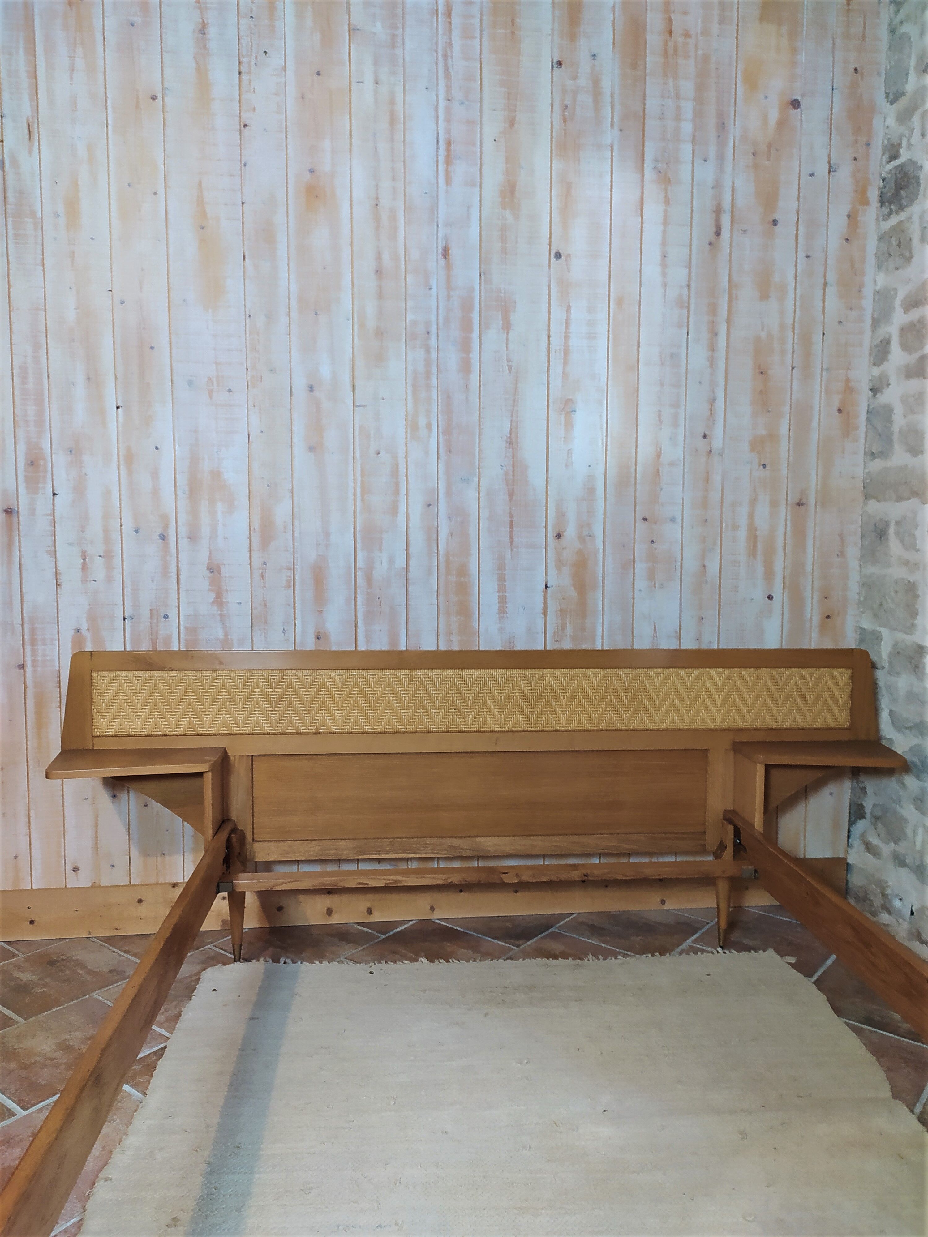 Bed and chair wood and rattan