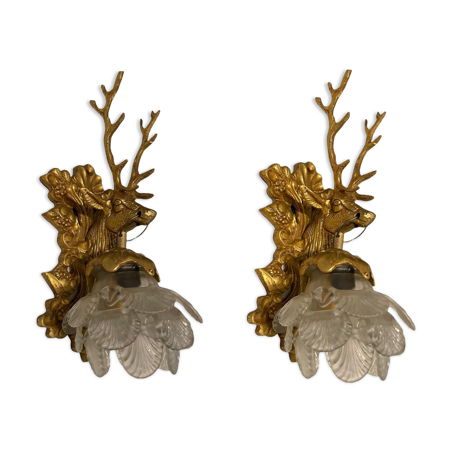 Stag Head Murano Glass Sconces, Set of 2