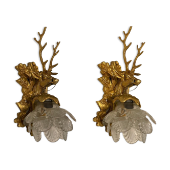 Stag Head Murano Glass Sconces, Set of 2