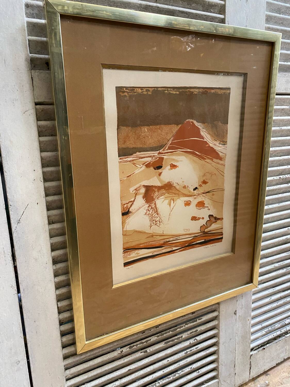 Old lithograph nicole tercinet levin “composition” + golden frame