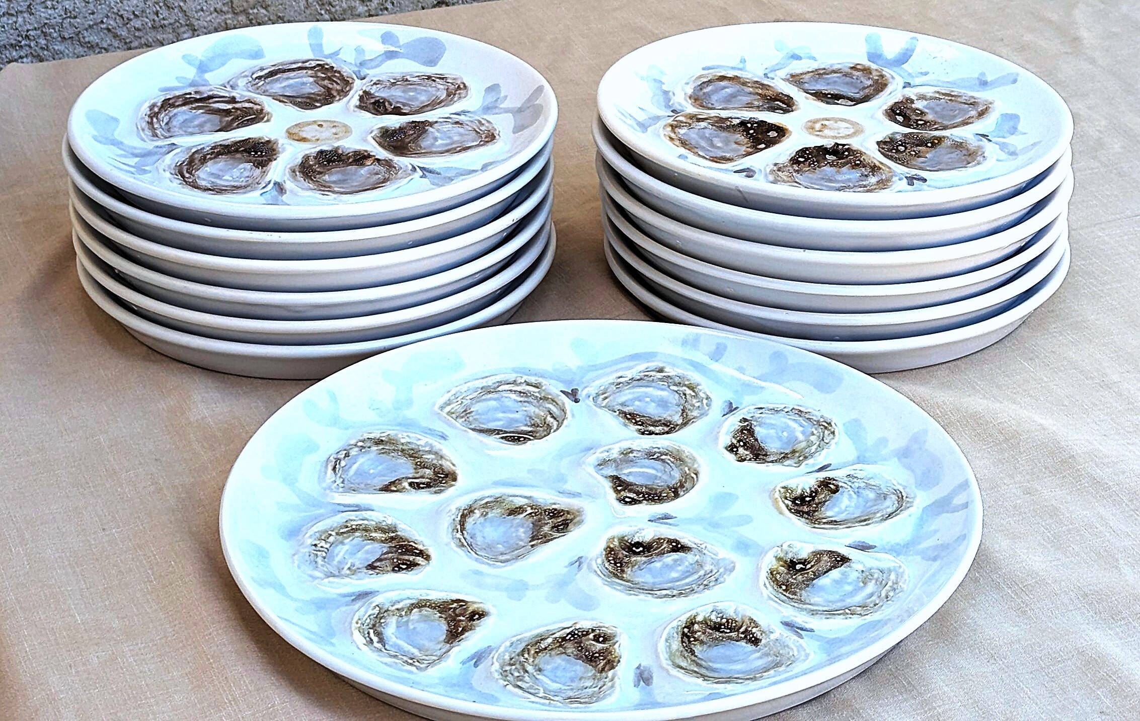 Oyster service in Saint Amand earthenware, hand-painted.