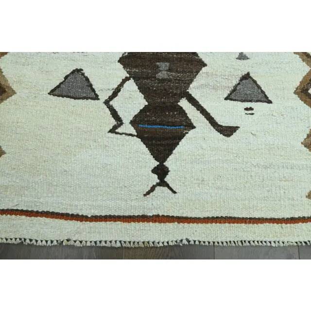 1970s Vintage Turkish Oushak Handmade Wool Cotton White Runner Rug 91x328