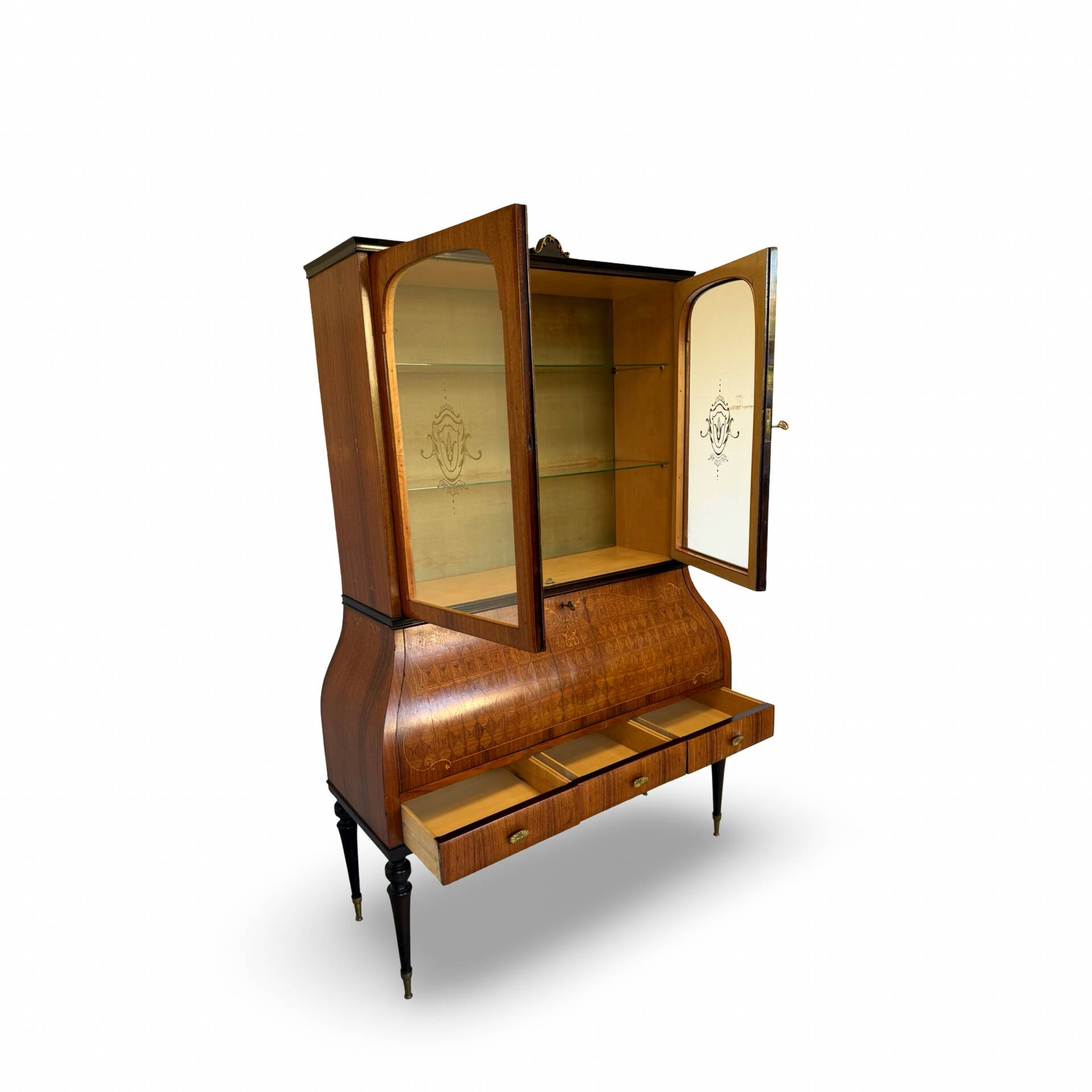 Secretary credenza in marquetry in the Italian Louis XV style from the mid-century, 1960.