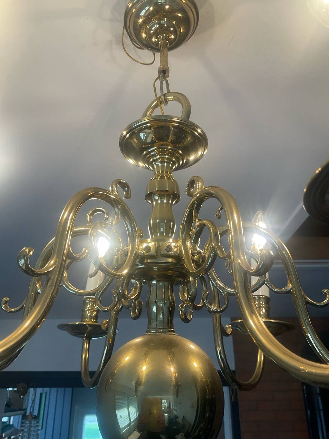 Antique Dutch 6-light chandelier in solid bronze