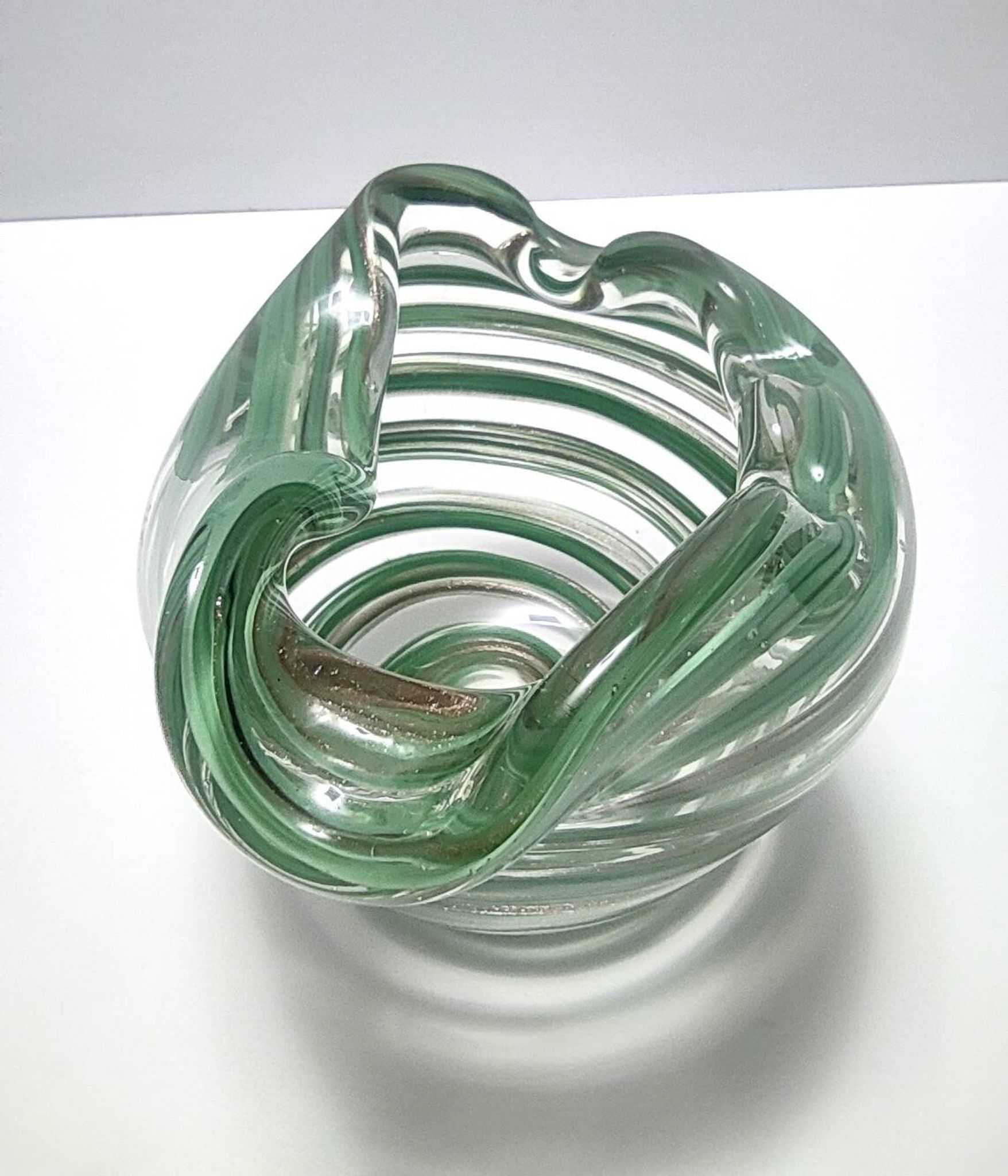 Murano Glass Bowl or Ashtray with Green Canes and Aventurine Glass, Italy