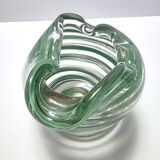Murano Glass Bowl or Ashtray with Green Canes and Aventurine Glass, Italy