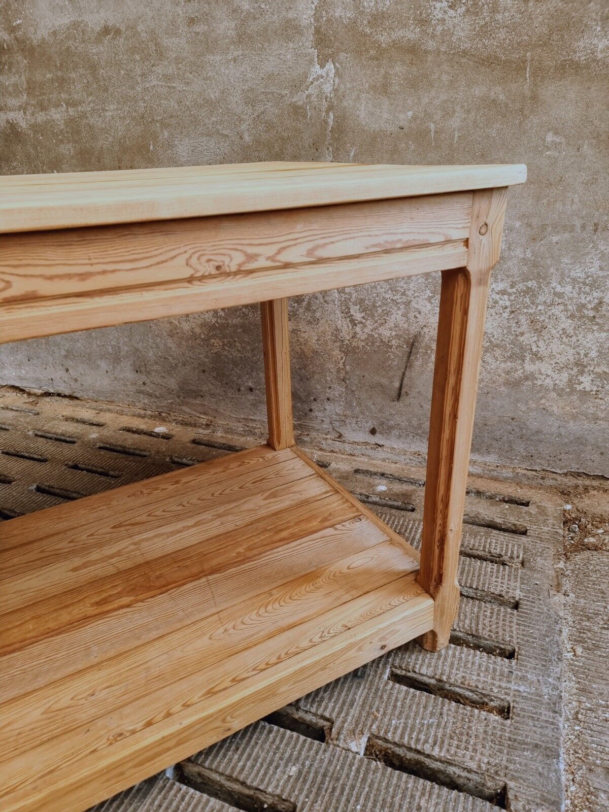 Old work table textile table pine cooking island or side table