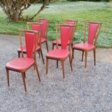 Set of 6 chairs from the 60s in red moleskine