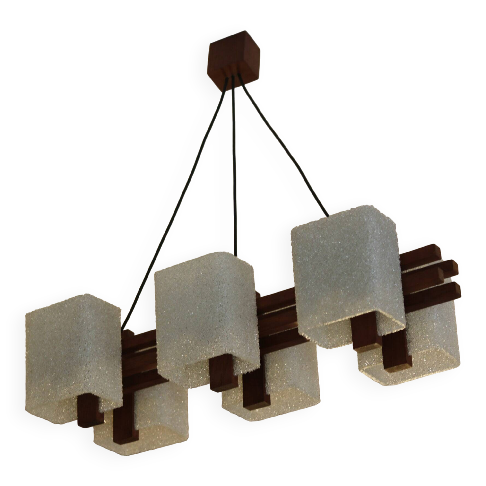 1960s Scandinavian suspension light in teak and perspex.