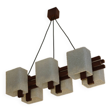 1960s Scandinavian suspension light in teak and perspex.