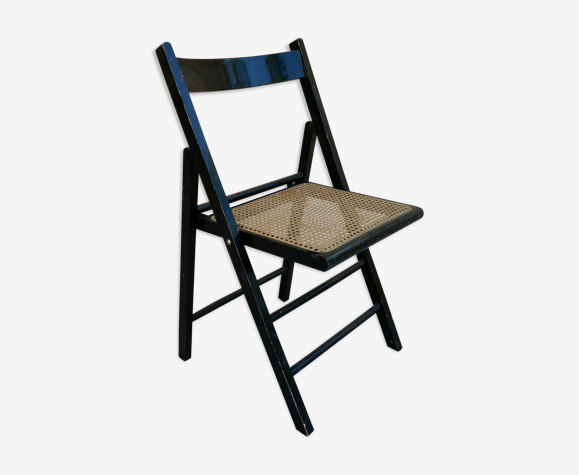 Chaise pliante en bois et cannage