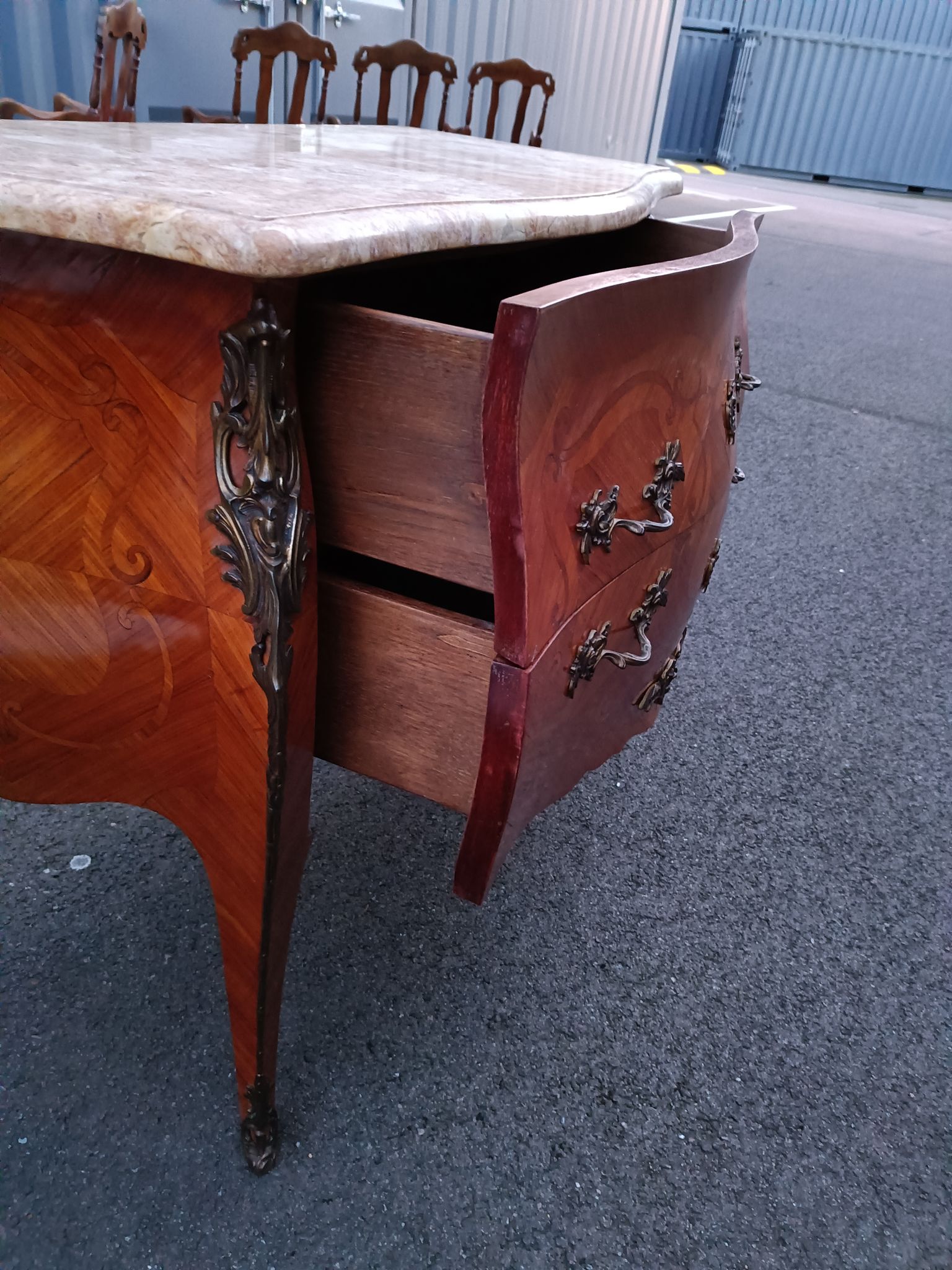 Chest of drawers marquetry marble top