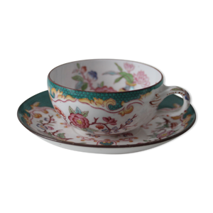 Tasse à thé en porcelaine de sarreguemines façon Minton, vert, décor n°248