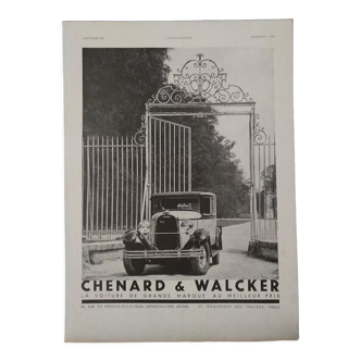 Publicité papier voiture Chenard & Walcker issue revue d'époque 1931