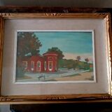 Landscape painting on tablet, 1950s, Italian school