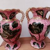 Pair of Vallauris vases with twisted handles