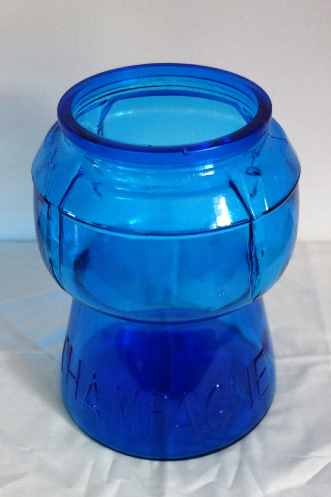 Champagne bucket vintage blue glass cork