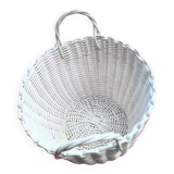 Cache pot en fil plastique blanc avec 2 poignées vintage