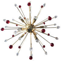 Transparent and red “star” chandelier in sputnik murano glass