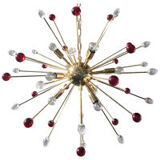 Transparent and red “star” chandelier in sputnik murano glass