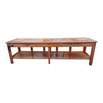 Pine drapery table, 2 drawers.