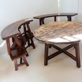 Round Table with 4 Curved Benches, France 1960s