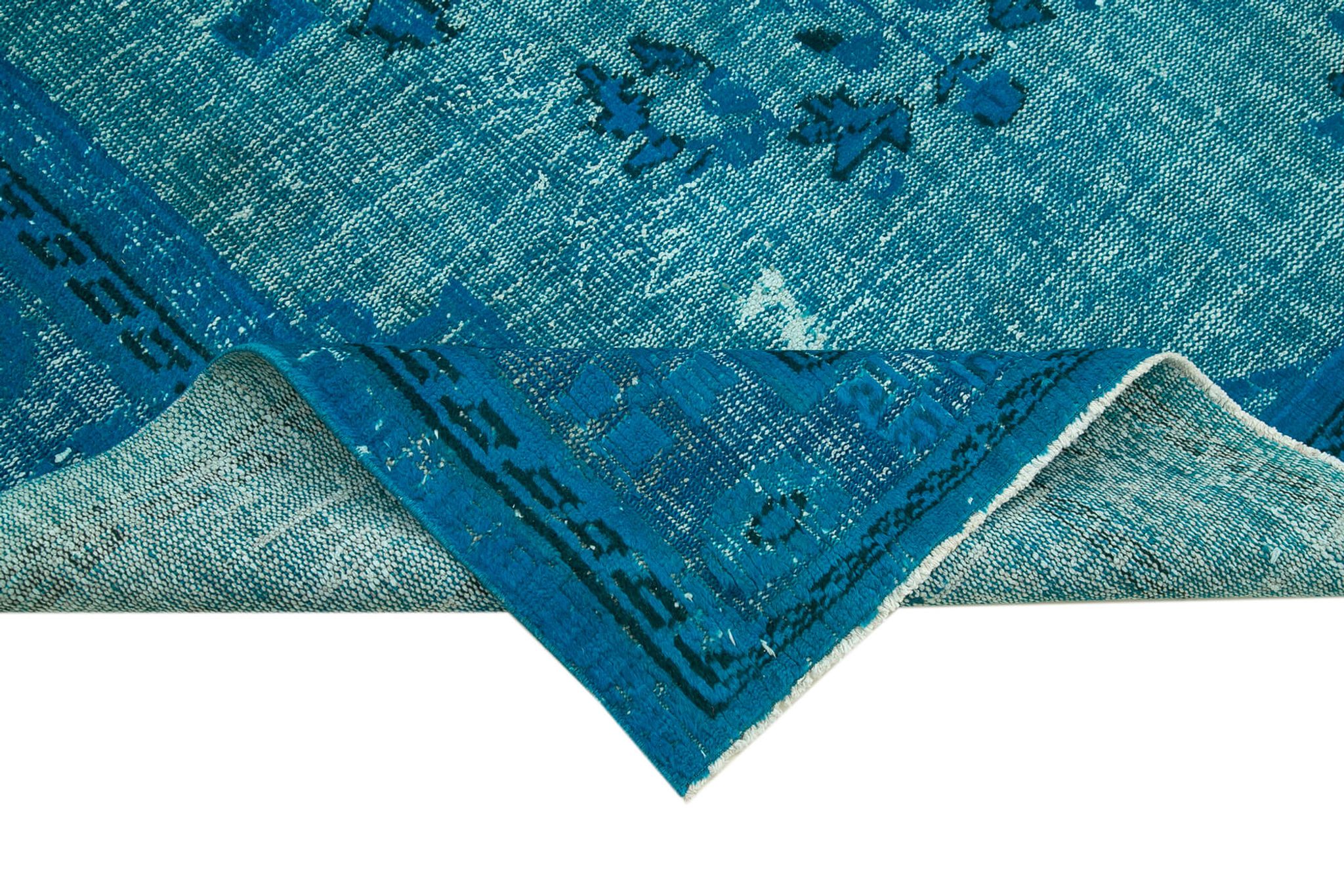 Handmade hi-low pile oriental 1970s 201 cm x 291 cm turquoise carpet