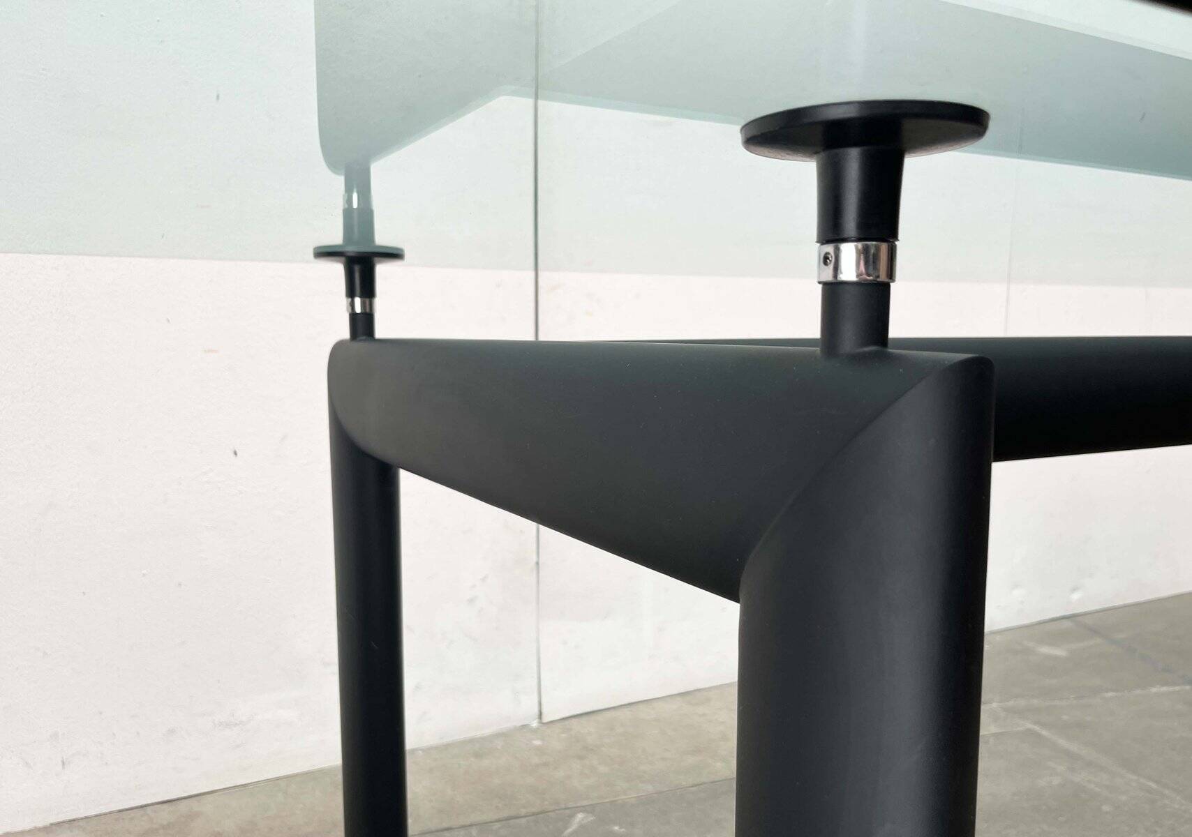 Italian model LC6 dining or office table in metal and glass by Le Corbusier, Pierre Jeanneret, Charlotte Perriand for Cassina.