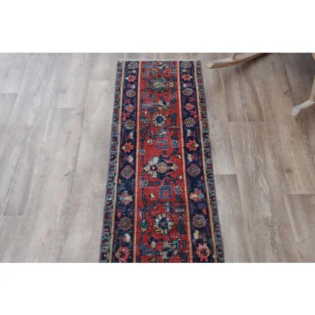 Tapis couloir fait main en laine et coton Oushak turc des années 1970, 44x251.