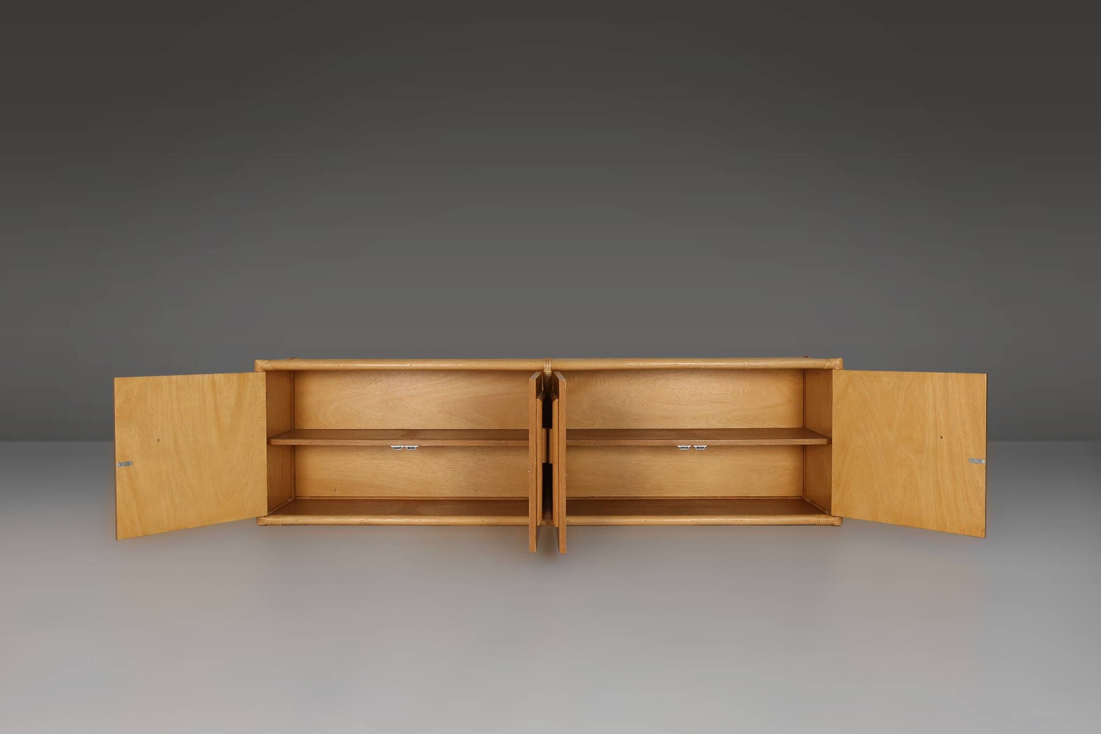 Four-door buffet in rattan and wood, France, 1960s