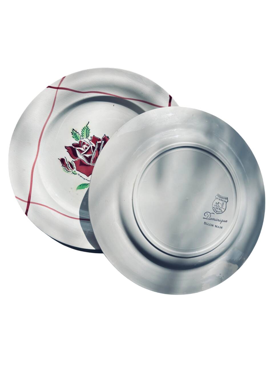 6 flat plates "Dominique", Céranord Saint-Amand, Hand-painted design, 1950