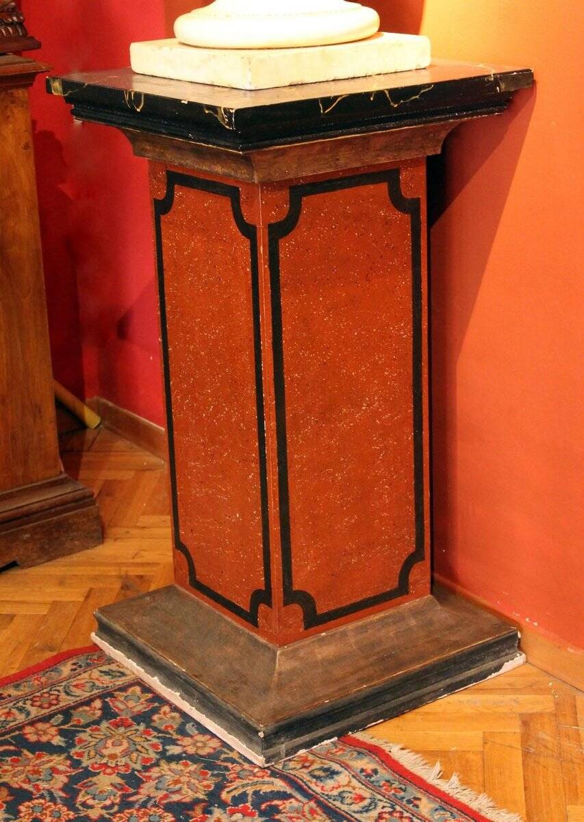 19th Century Italian Faux Marble Lacquer Architectural Pedestals or Columns, Set of 2