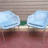 Paire fauteuils bleus et chromé lounge design 1970