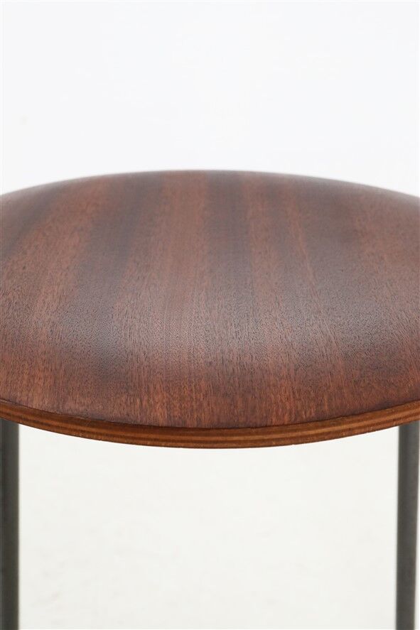 Set of 2 mid-century stools / teak / steel / Danish industrial design / 1960s