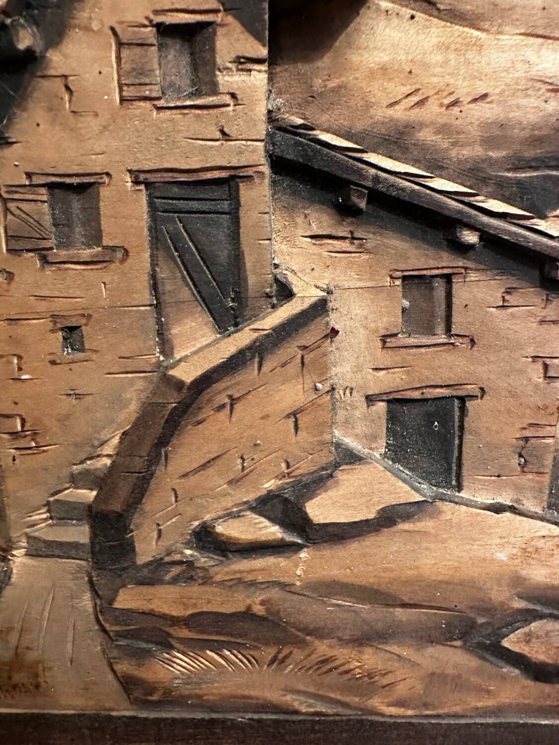 Tableau Alpin vintage années 50 - Sculpté et Pyrogravé - Ambiance Chal