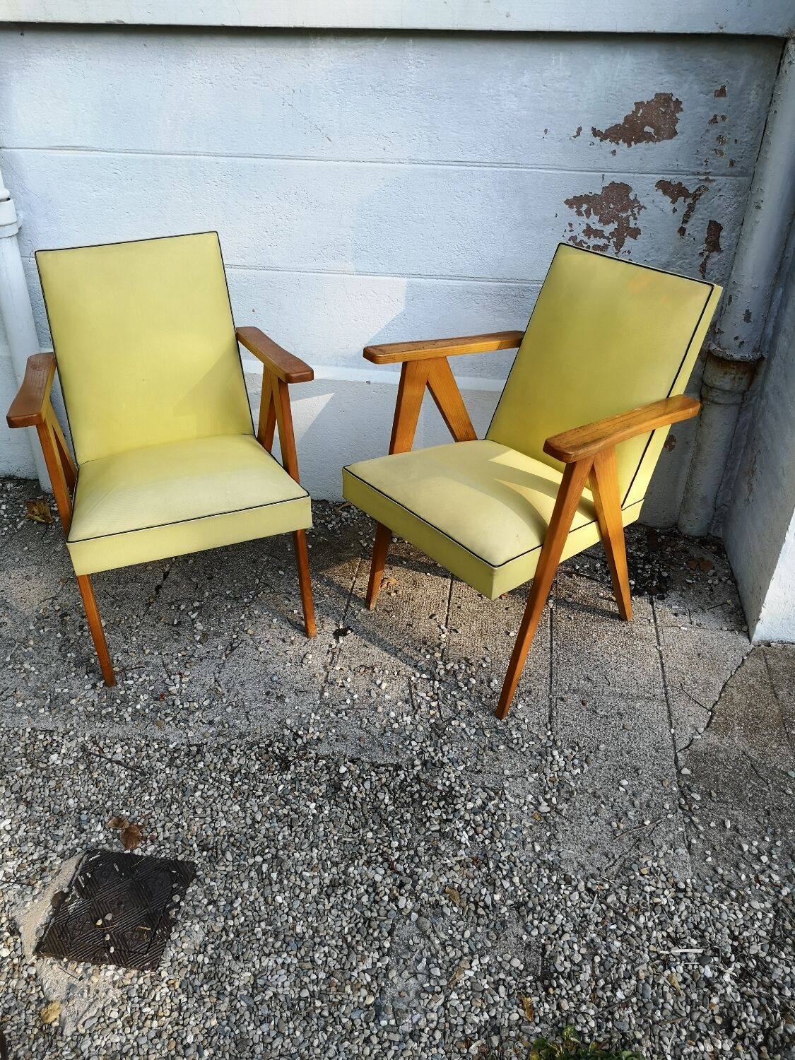 Pair of bridge armchairs with compass feet