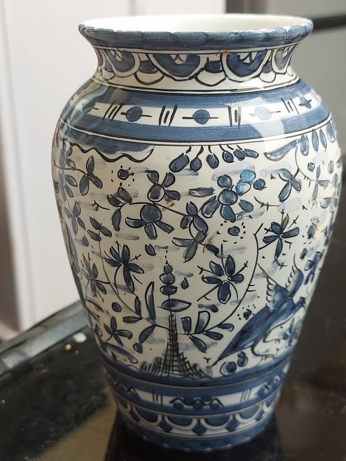 Handmade blue deco earthenware vase signed from Portugal