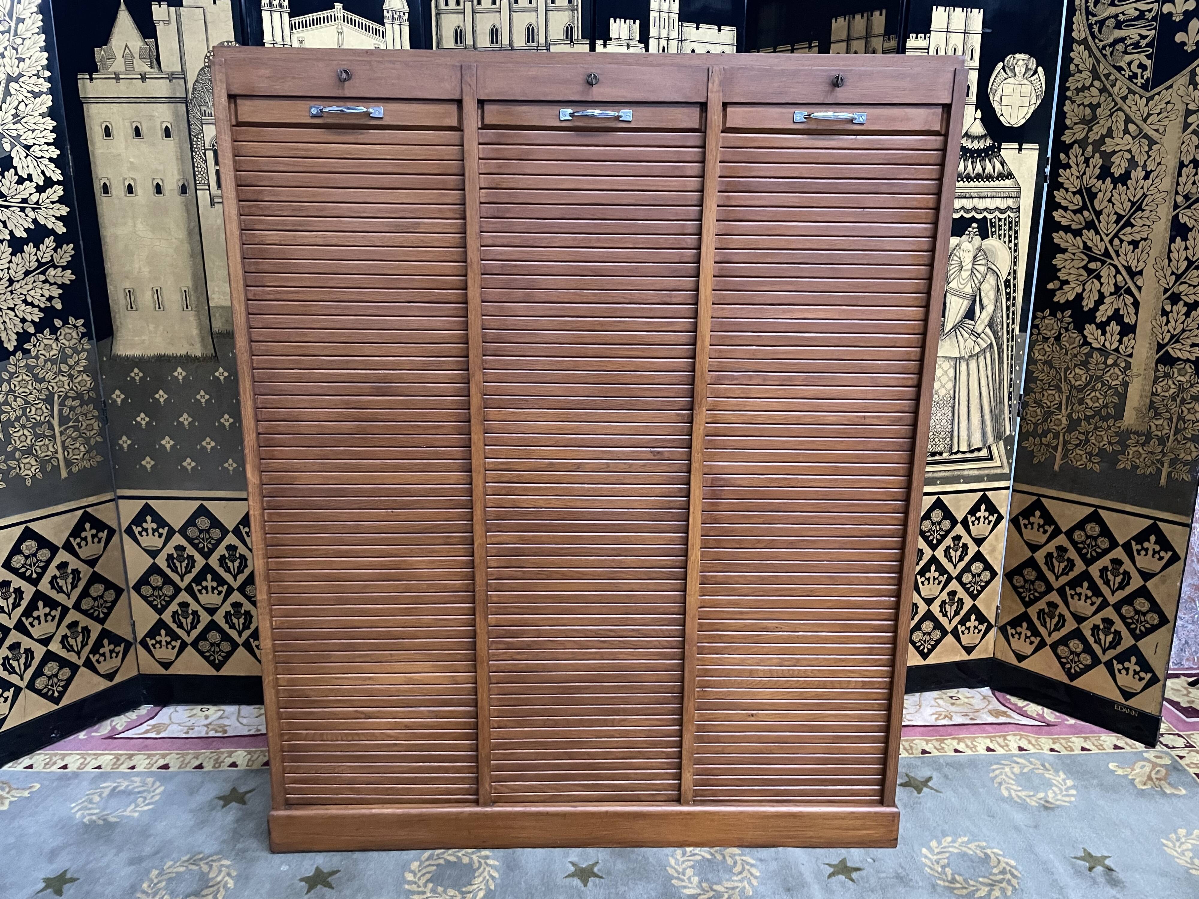 Triple notary filing cabinet in oak 1960
