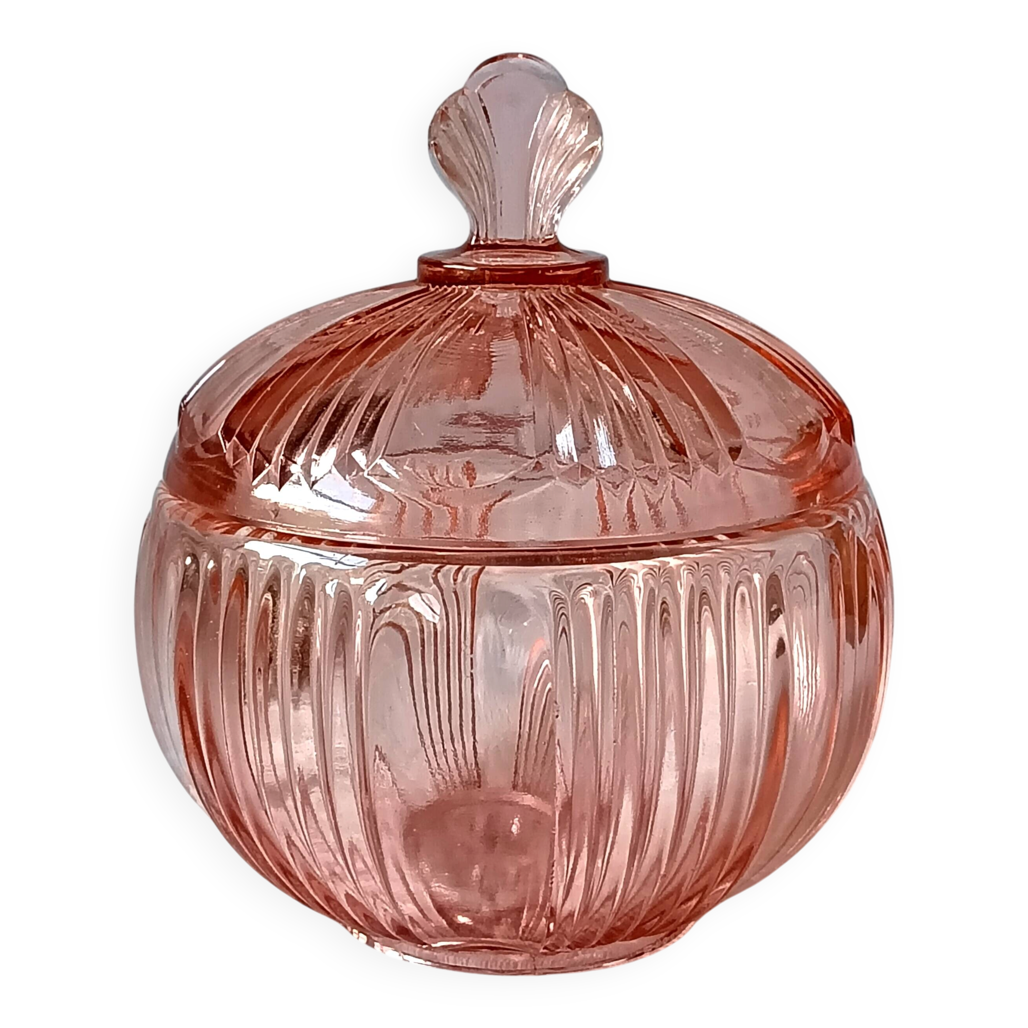 Bonbonnière en verre coloré rose, sucrier, boite à bijoux
